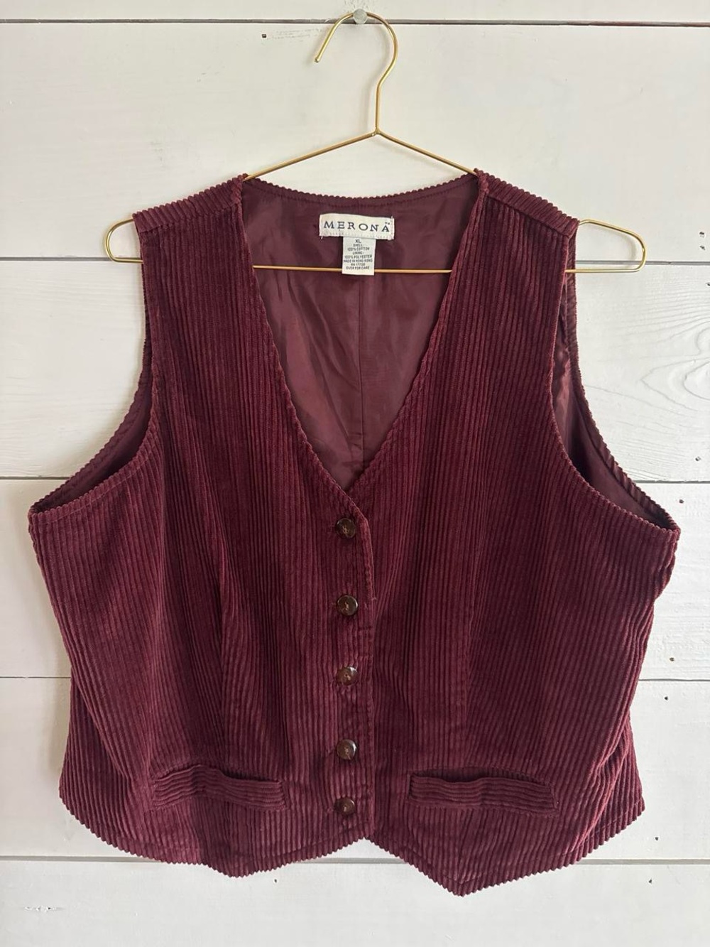 Vintage Merona Burgundy Corduroy Button-Up Vest